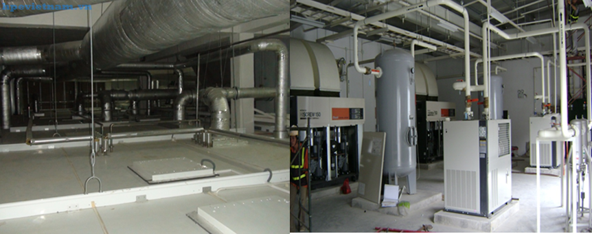 Hệ thống Ống gió (1200m2) và Hệ thống Ống cho máy nén khi